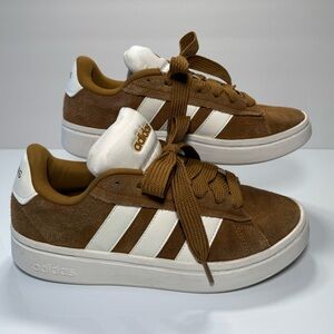 Adidas Suede Tan and White Sneakers